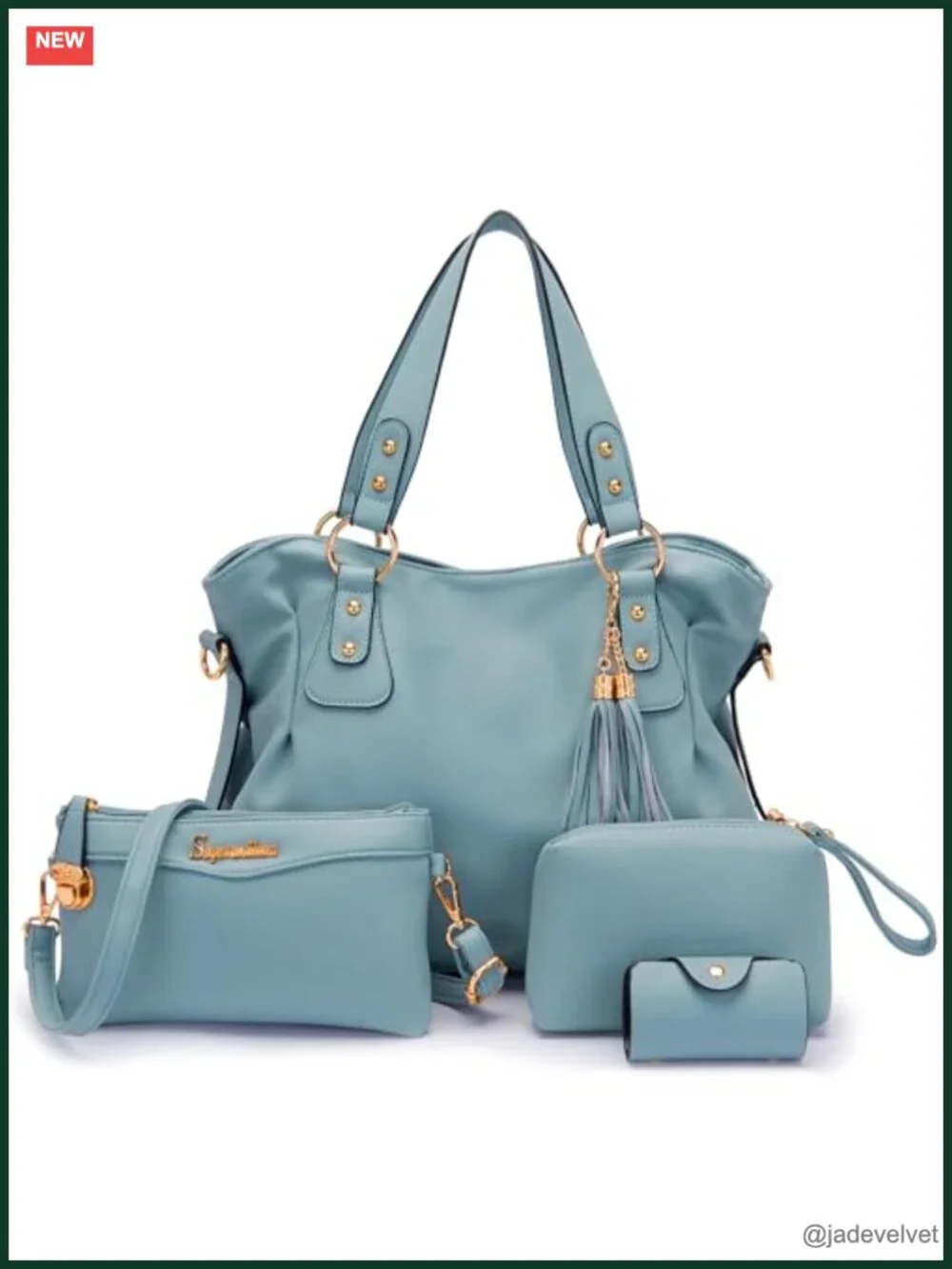 Set of 4 Soft Vegan Leather Handbags & Wallet, Detachable Strap, Large Hobo Tote